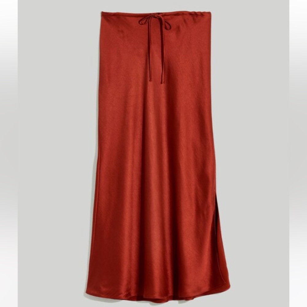 Madewell Drawstring Midi Slip Skirt in Dusty Redwood Size 8